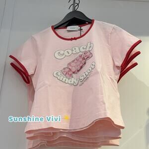 NWT Coach Woman Candy Shop Scoop Neck T-Shirt Pink/Multi CDM76 XS
